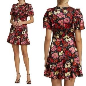 Cinq a Sept mini maraschino floral ruffle dress size small